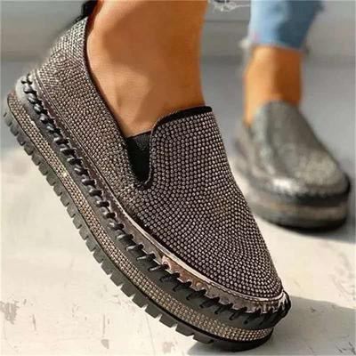 Women's Fashion Shoes  Spring Flats Rhinestone Bling Sewing Platform Loafers Luxury Shoes Casual Comfortable Female Shoes