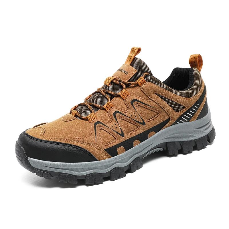 Fashion Brown New High Quality Men Hiking Shoes Durable Leather Climbing Shoes Outdoor Walking Sneakers Rubber Sole Factory Outlet