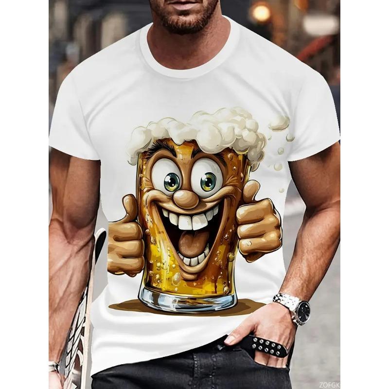 White Funny Men's T-shirt Cartoon 3D Printing Summer Casual Short Sleeved Pullover Fashionable T-shirt Outdoor Men's Clothing