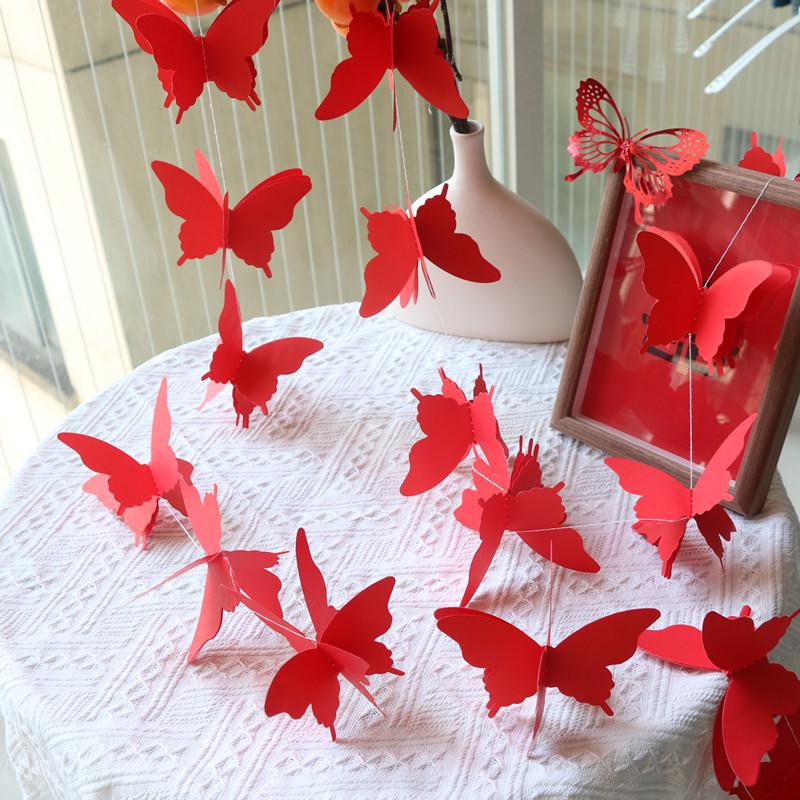 Colorful Butterfly Garland: Three-Layer Paper Banner for Children's Rooms, Mall Displays, Weddings, and Birthdays.
