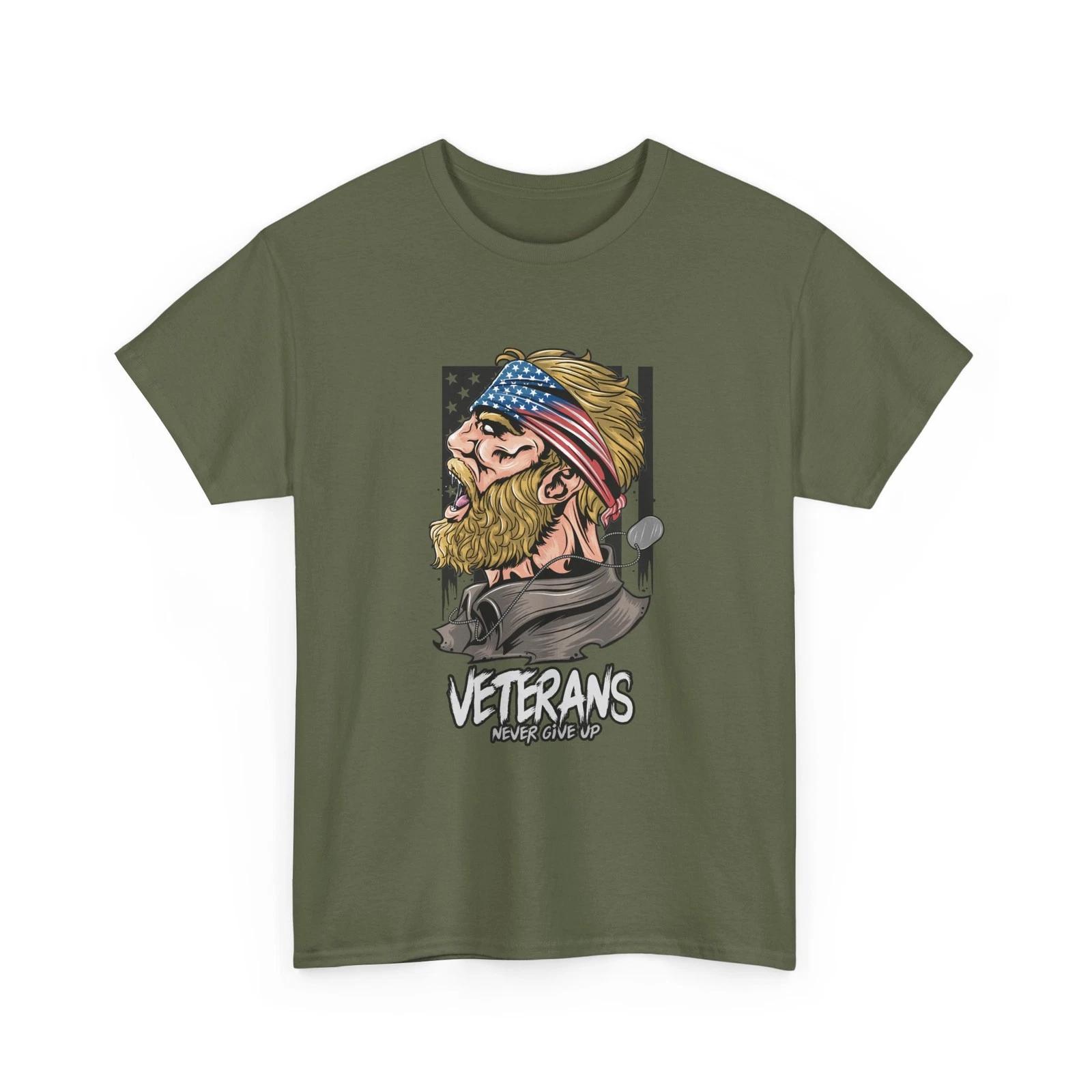 Veteran with American Flag Tee | Patriotic Military Shirt, Never Give Up, Style 3XL