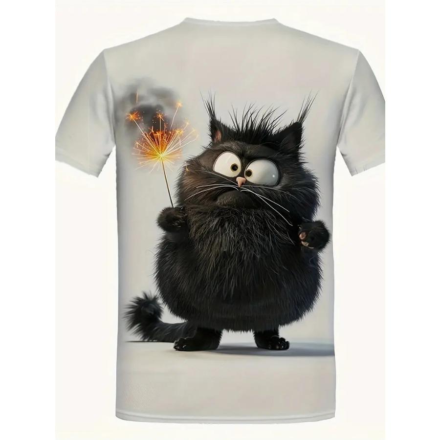 Tričko s krátkým rukávem a kulatým výstřihem a vzorem krokodýla v komiksovém stylu s motivem barvy a stop po něm, ležérní a elegantní topy pro muže v letním pouličním oblečení