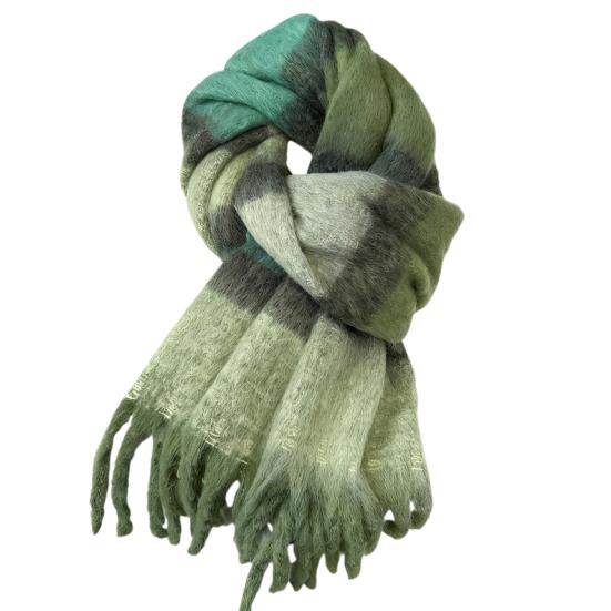 Women's Mohair Winter Scarf Cashmere Feel Tassel Scarf Colorful Striped Long Scarf Winter Shawls Wraps for Cold Weather