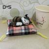 Simulation Cat Doll Plush Toy Mini Realistic Sleeping Kittens on Mat Figurine Stuffed Animal Toy with Cushion for Home Office Room Desktop Decor