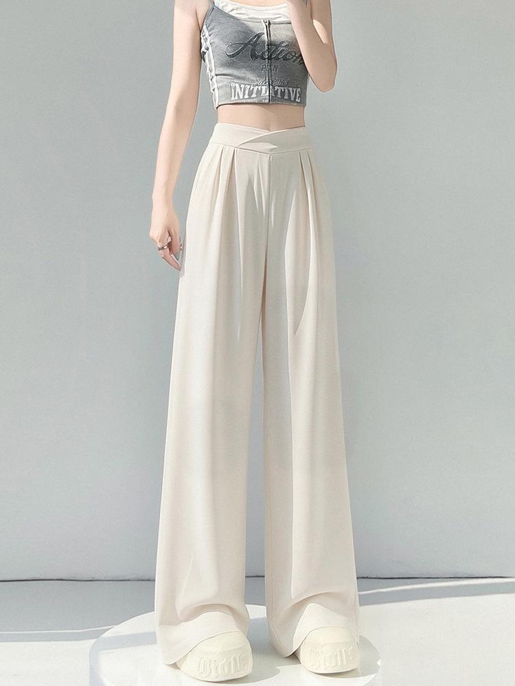 2026 Summer Women's High-Waist Ice Silk Wide-Leg Pants - Loose, Slimming Drape