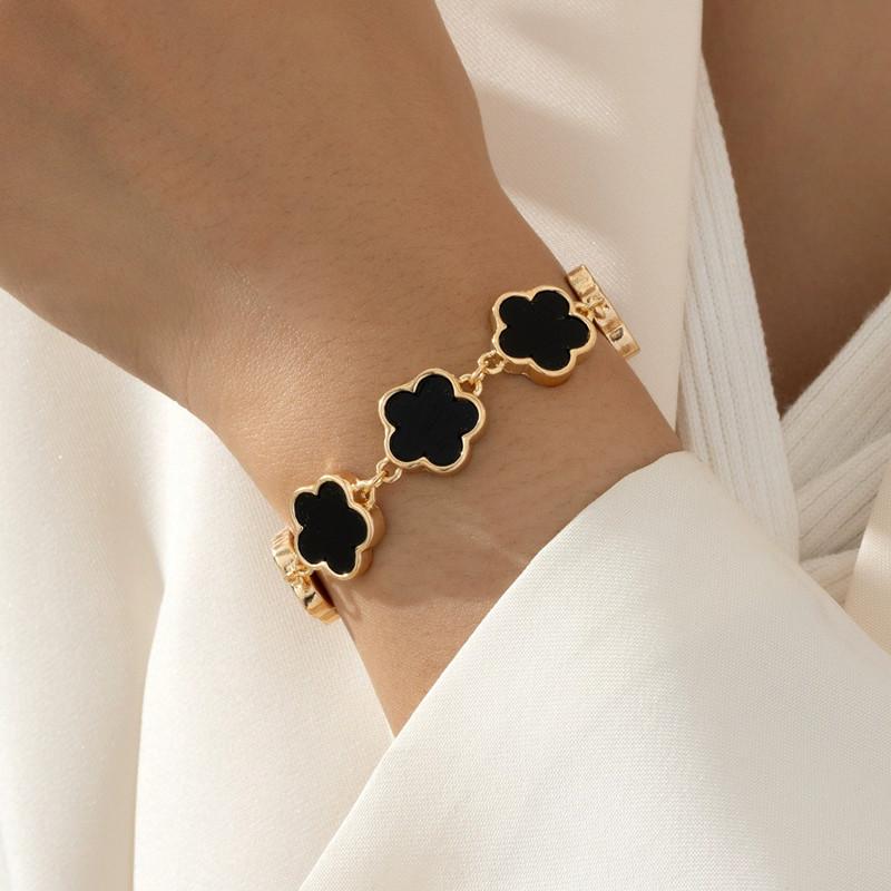 Black White Five Leaf Clover Bracelet Women Flower Bracelet Party Birthday Gift