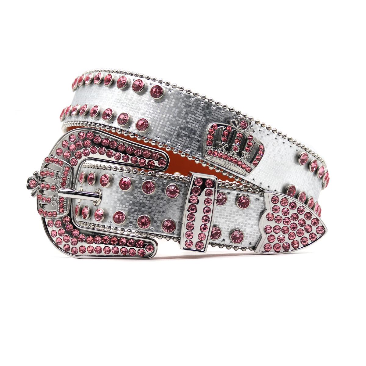 

Unisex Rhinestone Crown Punk Hip Hop Belt 110 cm