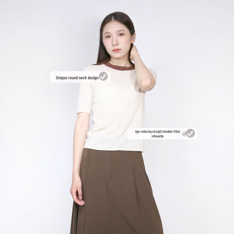 Sweet Basil Women's Thin Round Neck Short Sleeve Knit Top Z1EB43155A