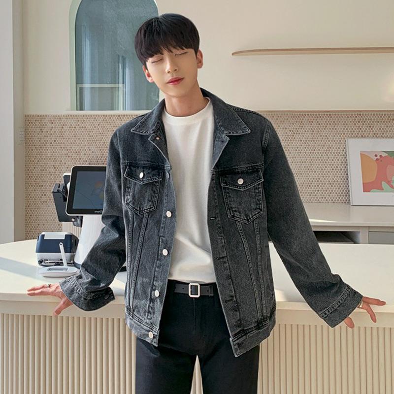 Autunno Nuovo Giacca di Jeans da Uomo Stile Coreano Trendy Giacca Larga Abbigliamento da Uomo Giacca da Lavoro