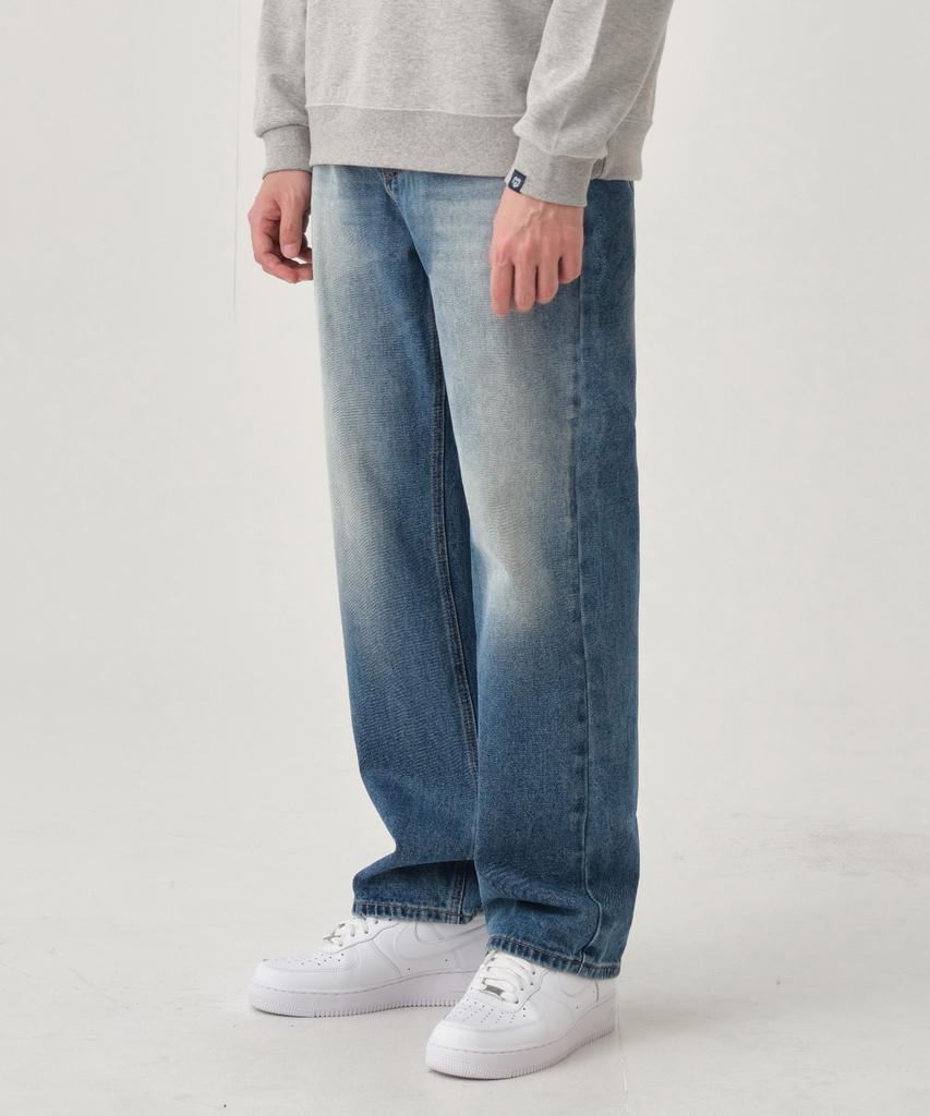 Akeusi Daily Semi-Long Wide Denim Pants (Blue Wash)