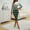 Elegant Long Sleeve Sweater Dress Women Autumn Winter Sexy Striped Slim Knitted Maxi Bodycon Dresses Casual
