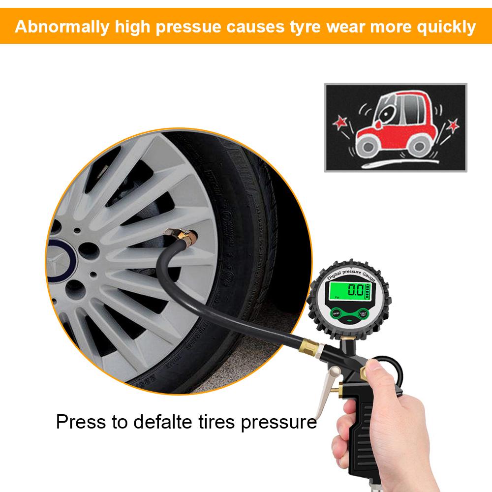 Inflation Monitoring Manometer LED Backlight Vehicle Tester Car EU Tire Air Pressure Inflator Gauge Digital LCD Display