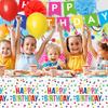 3pcs Birthday Tablecloth, Happy Birthday Decorations Set, Colorful Rainbow Dots Design with Happy Birthday Tablecloth. Waterproof Plastic Table