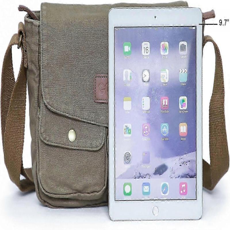Bolsa Mensageiro Vintage Saco Militar Crossbody Bolsa de Ombro Bolsa Carteiro de Lona Múltiplos Bolsos Cabe iPad de 9,7 Polegadas Verde