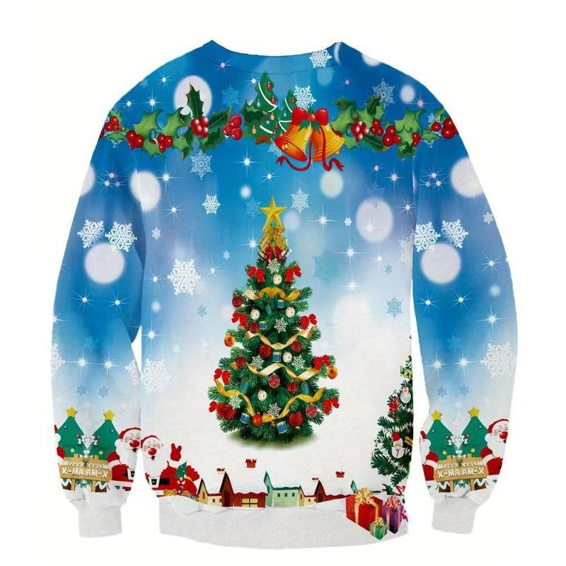 Vánoční Vzor 3D Tisk Módní Pohodlný Personalizovaný Ležérní Kulatý Výstřih Pánský Dámský Svetr s Dlouhým Rukávem