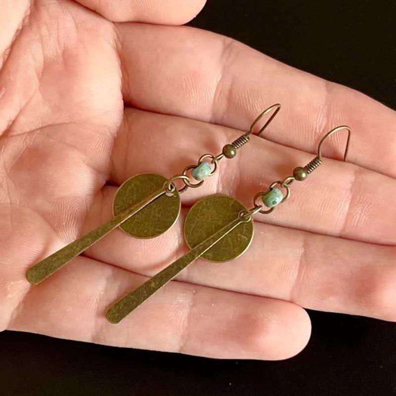 Bohemian Turquoise Ethnic Long Lightweight Beaded Bronze Pendant Earrings Gift