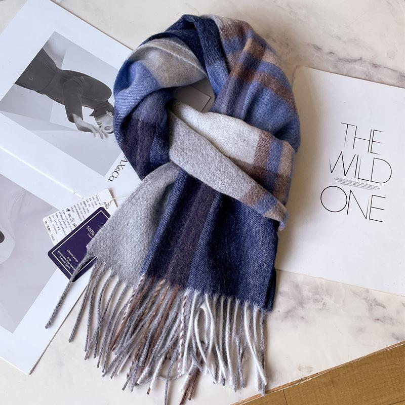 British black wool scarf men's and women's new autumn and winter versatile black and white plaid cashmere shawl