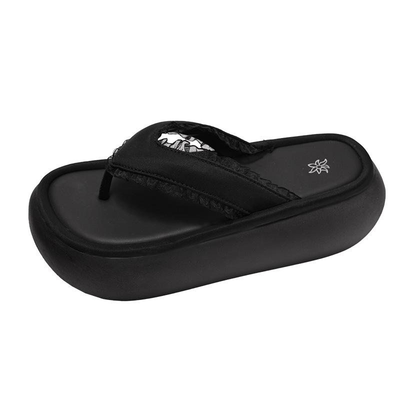 Popular Internet celebrities white thick bottom heightening flip-flops women's summer wear 2025 new high-end French sandals