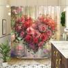 Romantic Heart-Shaped Roses Print Waterproof Shower Curtain for Bathroom, Soft Floral Design High-End Toilet Partition Curtain
