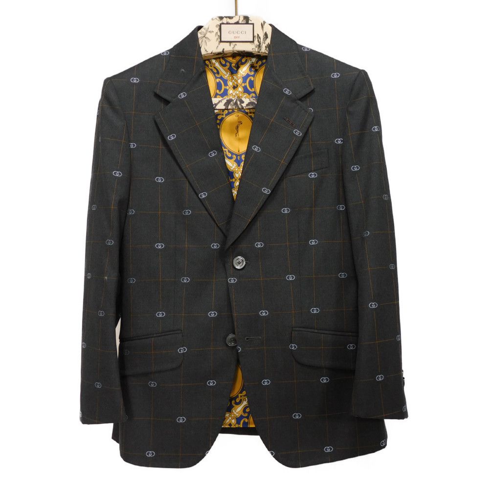 

Used 9539 Interlocking G Suit Jacket and Pants 612839 444307 7875 GG 44 42 Single All-Over Print Silk DIY Wool Gray