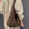 Retro Leopard Print Bucket Bags for Women   Fashion College Style Suede Large Capacity Tote Bag