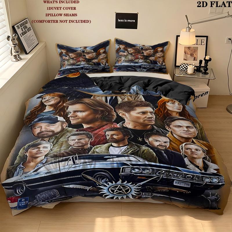 Supernatural Pattern Bedding Quilt Set Quilt Cover Pillowcase Home Birthday Gift(1 * Duvet Cover + 2 * Pillowcase, Without Core)
