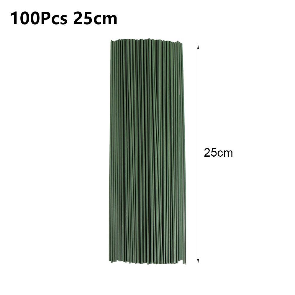 100Pcs/lot 15/20/25/30/40cm Artificial Green Flower Stems DIY Floral Material Wire Stem Handmade Flexible Iron Garden Accessoies