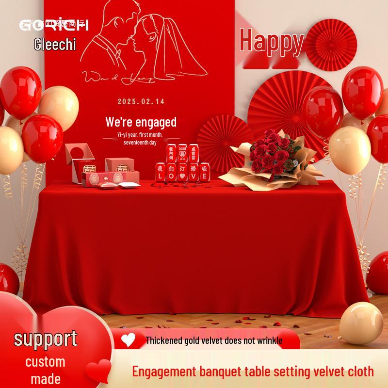 Elegant Gold Velvet Red Event Tablecloth - Perfect for Weddings, Engagements, Meetings, and More
