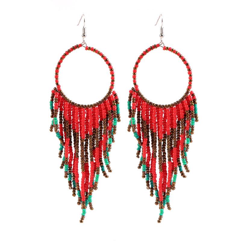 European  American Bohemian Retro Long Pearl Tassel Earrings for Women