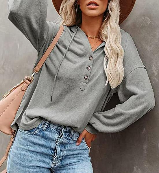 2023 Autumn/Winter Women's Casual Loose Solid Color Hooded Sweatshirt