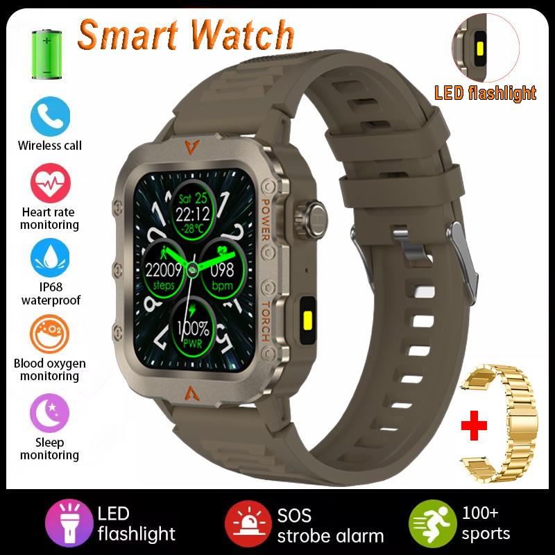 New Men's BT Call Smart Watch LED Flashlight Outdoor Sports Fitness Tracking Smartwatch Wristwatch Health Monitoring Watch