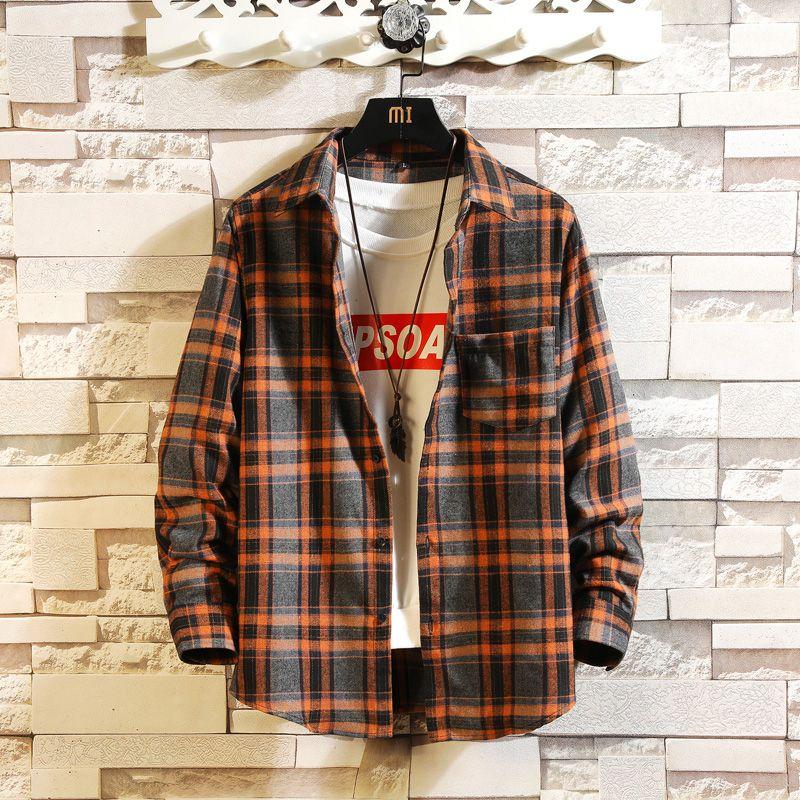 Autumn New Thickened Plaid Shirt Men's Casual Long-sleeved Shirt Korean Style Loose Jacket