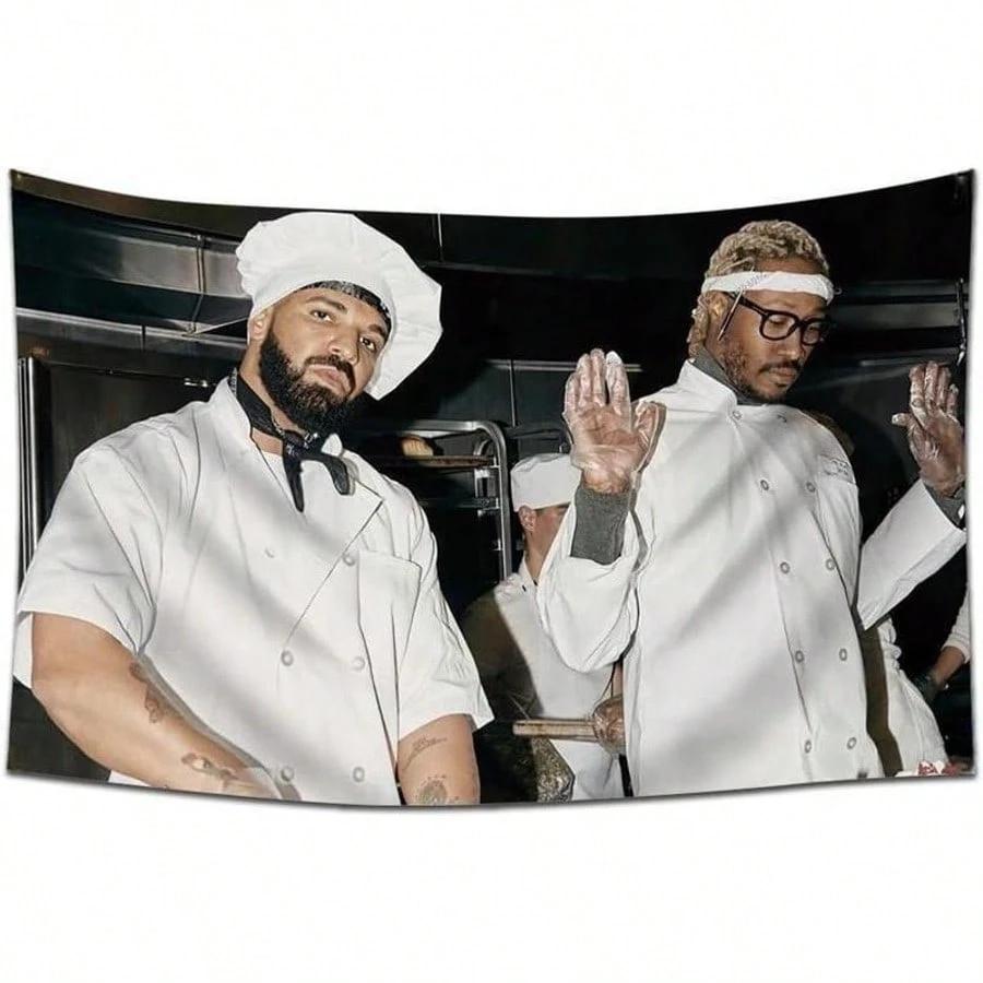 1pc Celebrity Chef Duo Meme Kitchen Hip Hop Tapestry Polyester 2D Flat Print for Bedroom Dorm Room Wall Decor Cool Gift 74x94cm(29x37in)