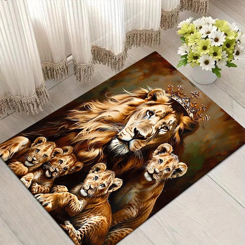 1pc Happy lion family Print, Design Area Rug - Soft, Anti-Slip, and Durable Gaming Room Decor for Bedroom, Living Room