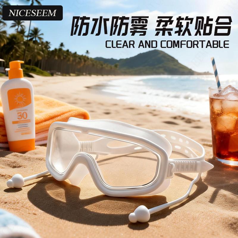 Anti-Fog HD Large Frame Swim Goggles Waterproof Leakproof Professional Training No Eye Strain With Earplugs