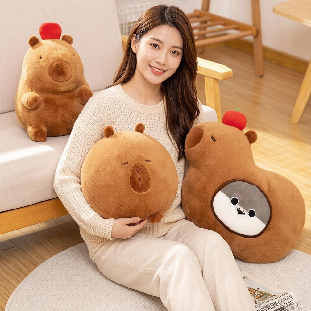 Kawaii Stuffed Capybara Plushie Dollpillow Grey Sakaban Throw Pillow Seat Cushion Brown Cartoon Animal Home Decor Gift