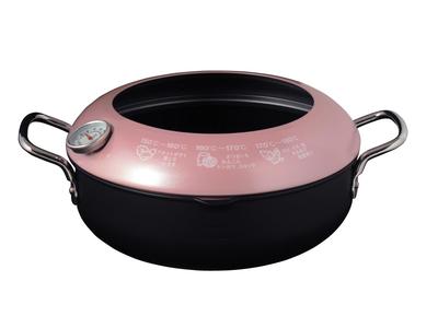 Maruyama Latelatte 24cm Tempura Pan with Thermometer and IH and Gas Stove Deep Oil Made In Japan Hood, LA-24T, Compatible, Iron, Fryer, Tempura, Pan,