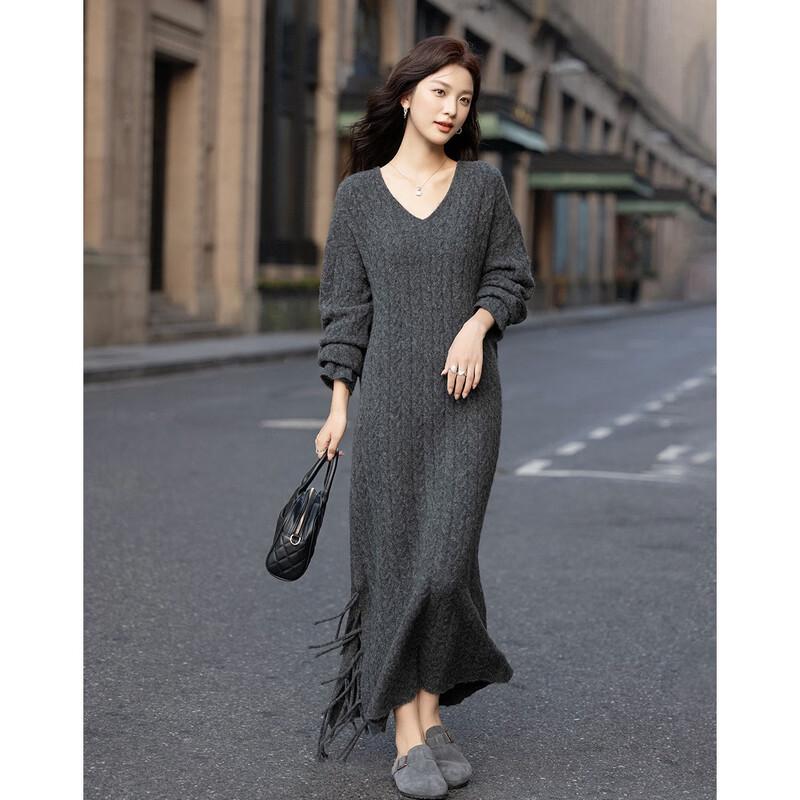Demana Women's Winter Wool Blend Cable Knit Straight Dress
