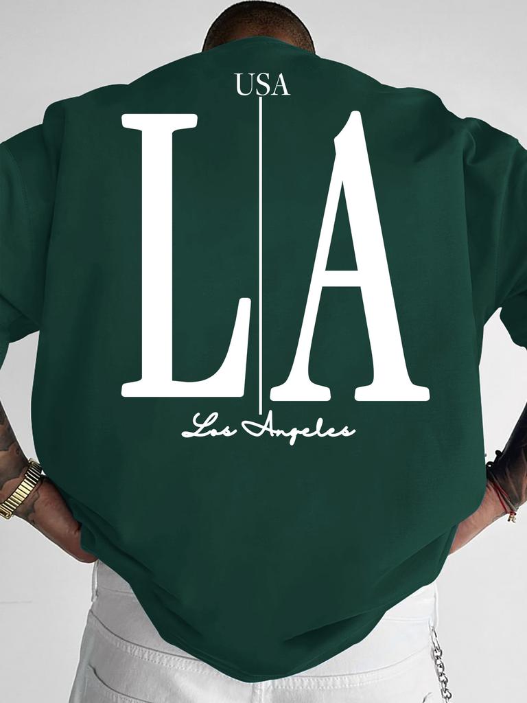 Unisexs Oversized Tshirt With Minimal Large La Usa Los Angeles Cursive Back Pattern Print Sxxl