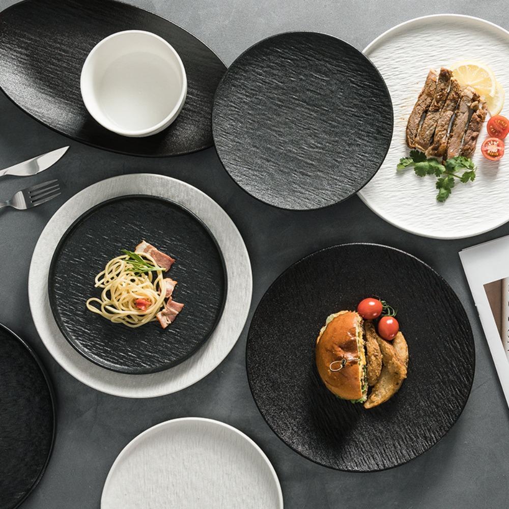 Western Style Beef Flat Plate Black Dinner Plate Cooking Dishes Melamine Plate  Hotel