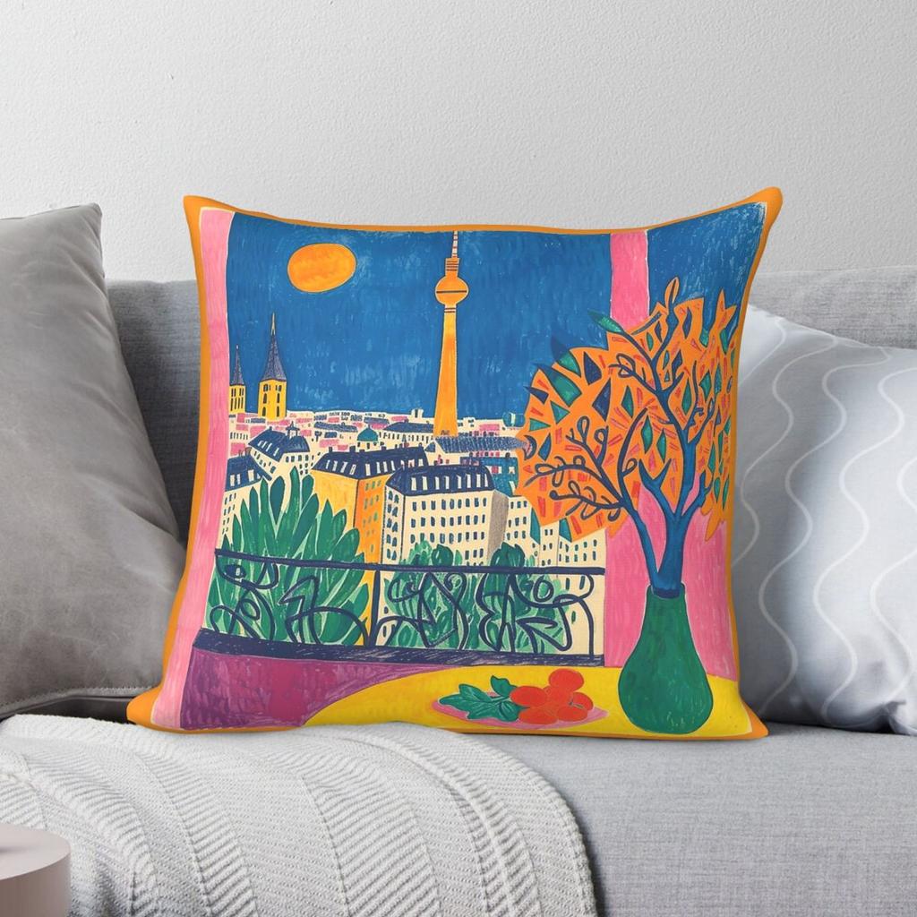 Berlin Skyline Square Pillowcase Polyester Linen Velvet Printed Zip Decorative Throw Pillow Case Home Cushion Cover 45x45