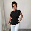 Women's Off Shoulder Sleeveless Solid Color Top Relaxed Fit Elegant Ruched Commuter Blouse