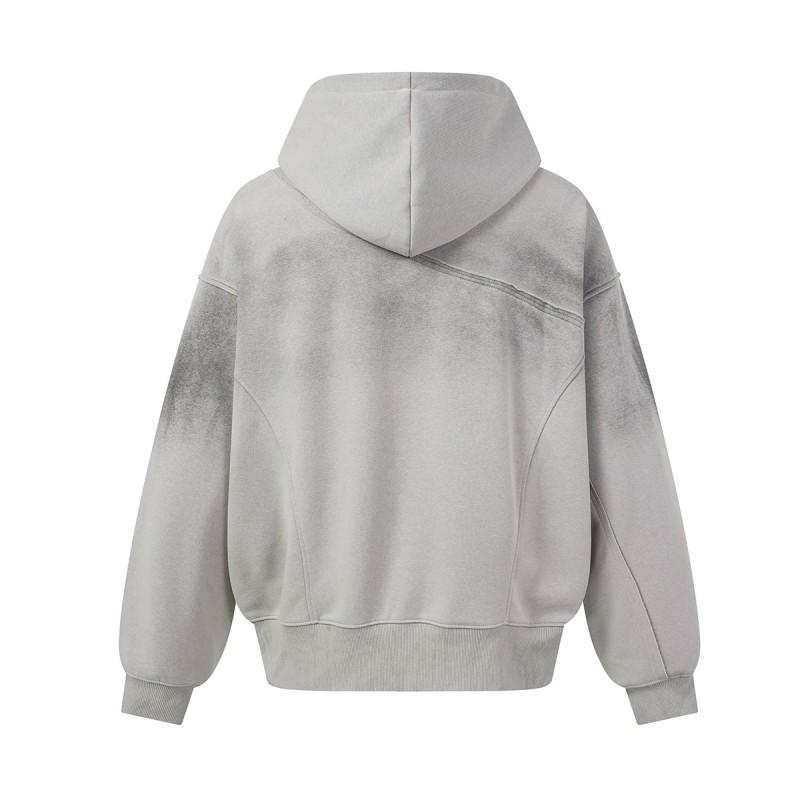 Mens Oversized Distressed Hooded Zip-Up Sweatshirt Streetwear Cotton Pullover Fall Casual Jacket