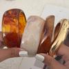 SHIXIN Trendy Chunky Resin Acrylic Wide Bangle Bracelet for Women Vintage Irregular Metal Stackable Cuff Bracelet Party Jewelry