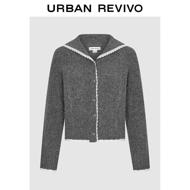 UR Damen Strickjacke mit Spitzeneinsätzen, Schleife und Knöpfen