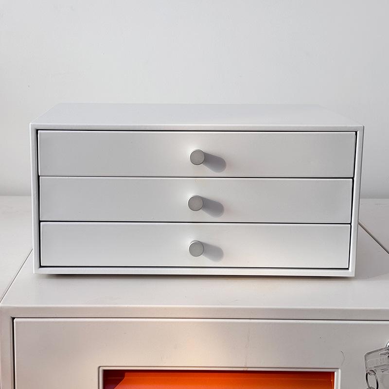 Desktop White Metal Drawer Cabinet - Multi-layer Steel Storage Height 150mm, Width 320mm, Depth 230mm