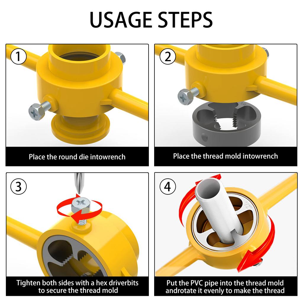 12/6PCS Plastic Pipe Thread Die Kit PVC/NPT Thread Maker 1/2" 3/4" 1" Plumbing Thread Tools Water Pipe Die Tap Wrench Set