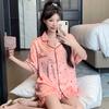 Ice Silk Pajamas Women'S Summer Small Fragrance Sweet Love Silk Thin Cool Loungewear Short Sleeve Two-Piece Set