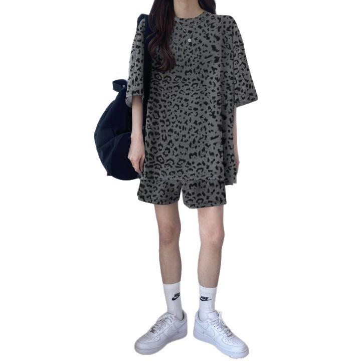 Leopard Print Pajama Sports Set for Women - Summer 2026 Plus Size Top & Shorts