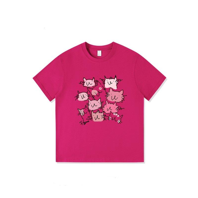 Guochao American pure cotton short-sleeved t-shirt women's new design sense niche loose large size fat mm cartoon top